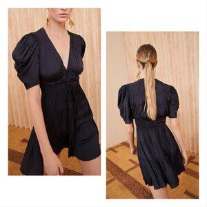 Ulla Johnson Azaria Dress Midnight Plissé Satin Mini Size 12 NWT $575